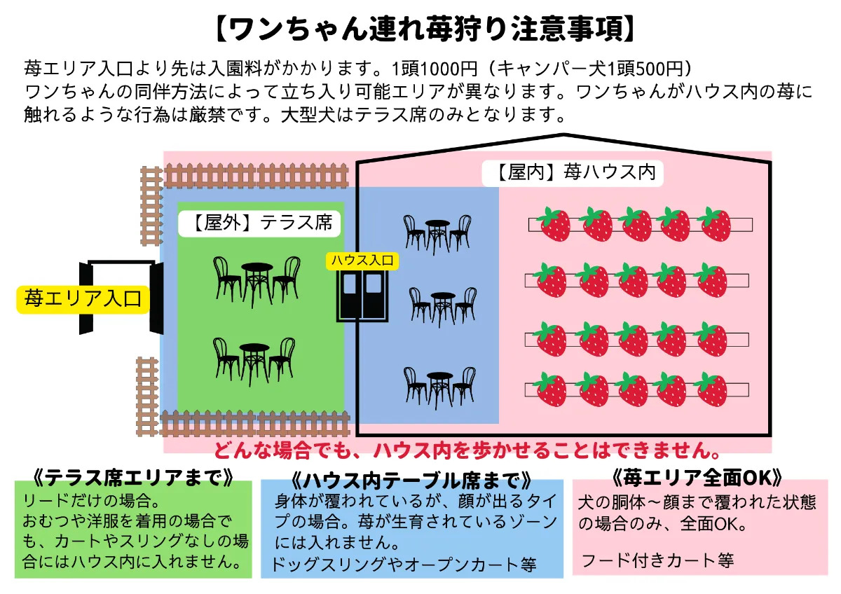 ペット連れいちご狩り注意事項図解